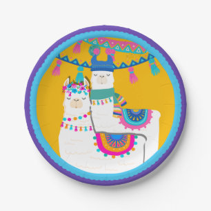 Llama Lila Blau Gelb Bunt Geburtstagsfeier Pappteller