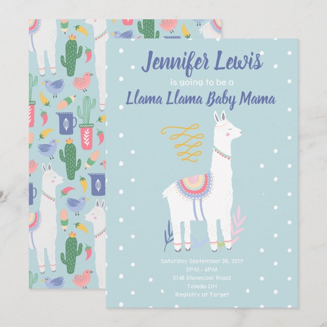 Llama Llama Baby Mama Baby Shower Einladung (Vorne/Hinten)