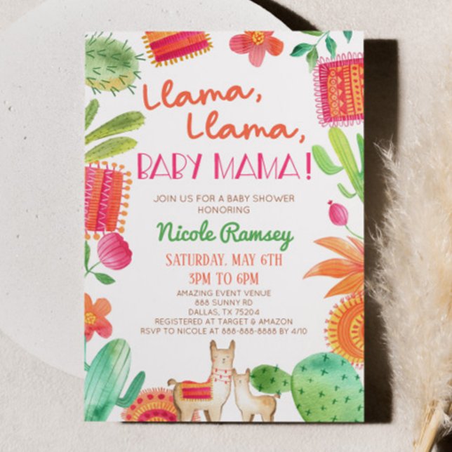 Llama Llama Baby Mama Cactus Fiesta Baby Shower Einladung (Von Creator hochgeladen)