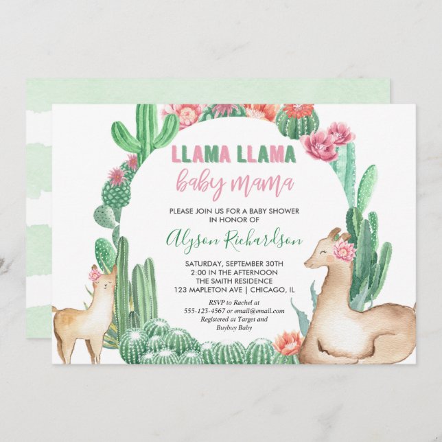 Llama Llama Baby mama Girl Dusche Einladung (Vorne/Hinten)