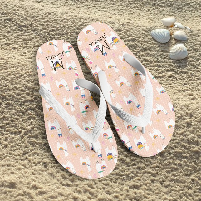 Llama Llama Niedlich Llama Pattern auf rosa Flip Flops (Von Creator hochgeladen)