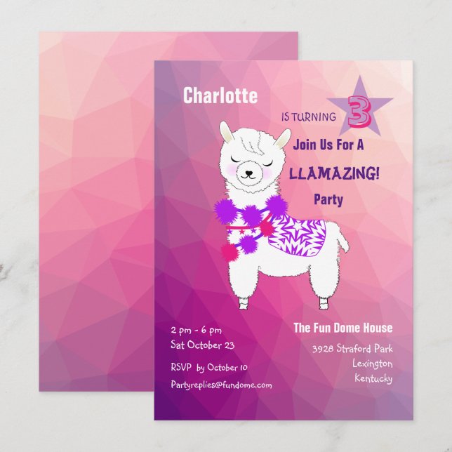 Llama Llamazing Girls Niedliche Geburtstag Party Einladung (Vorne/Hinten)