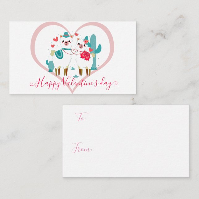 Llama Llove Kids Valentine Mitteilungskarte (Vorne/Hinten)
