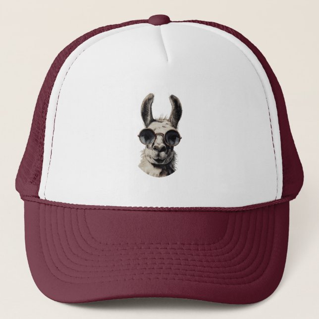 Llama Lustiges Gesicht Truckerkappe (Vorderseite)