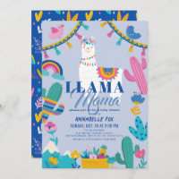 Llama Mama Alpaca Cactus Blue Boy Baby Shower