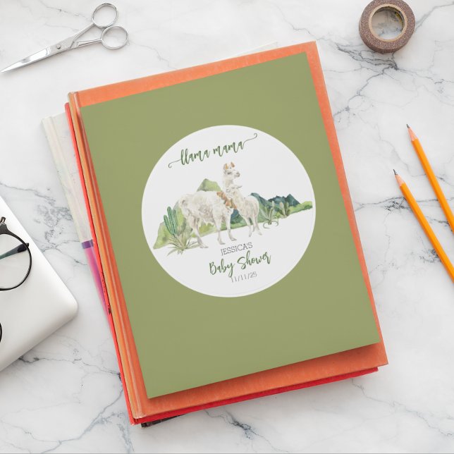 Llama Mama Baby Dusche Wasserfarbe Runder Aufkleber (Von Creator hochgeladen)