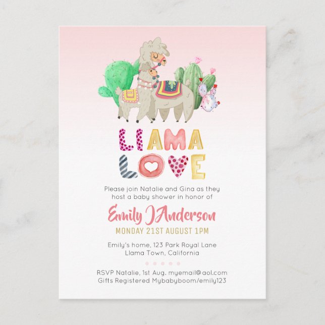 Llama Mama Baby Fiesta Cacti Fun Modern Girl Boy Postkarte (Vorderseite)