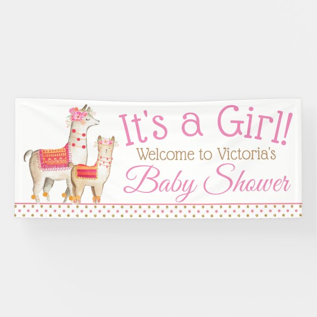 Llama Mama Baby Girl Llama Baby Showbanner Banner (Horizontal)
