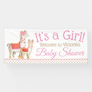 Llama Mama Baby Girl Llama Baby Shower Banner