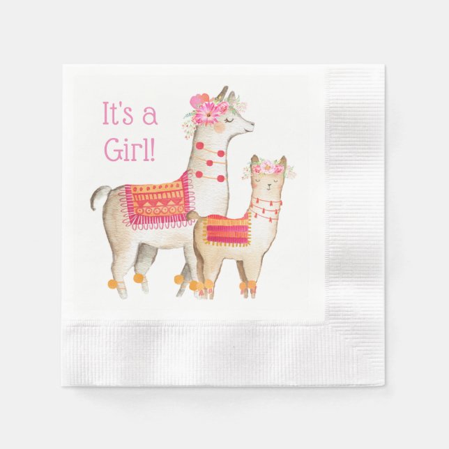 Llama Mama Baby Girl Shower Napkins Serviette (Vorderseite)