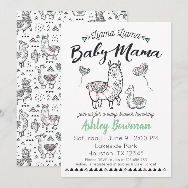Llama Mama Baby Shower Einladung (Vorne/Hinten)