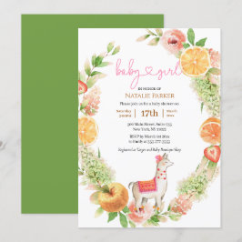 Llama Mama Citrus Floral Greenery Baby Girl Shower Einladung