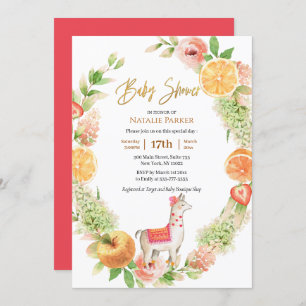 Llama Mama Citrus Floral Greenery Baby Shower Einladung