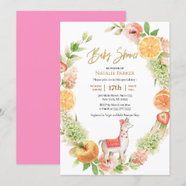 Llama Mama Citrus Floral Greenery Baby Shower Einladung