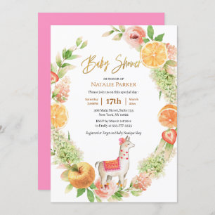 Llama Mama Citrus Floral Greenery Baby Shower Einladung