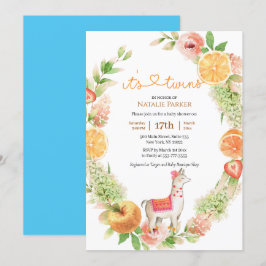 Llama Mama Citrus Greenery Twin Boys Baby Shower Einladung