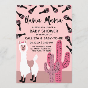 Llama Mama Pink Niedlich Cactus Maraca Baby Shower Einladung