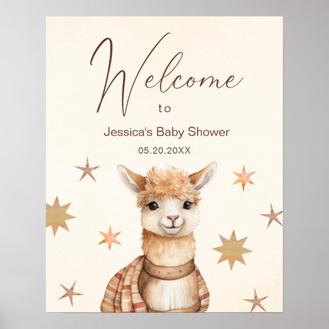 Llama Mama Retro Vintag Baby Dusche Willkommen Poster (Vorne)