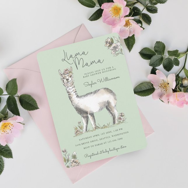 Llama Mamma Watercolor Llama Sketch Kinderdusche i Einladung (Llama Mamma Watercolor Llama Sketch Baby Shower In Invitation)