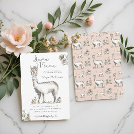 Llama Mamma Watercolor Llama Sketch Kinderdusche i Einladung