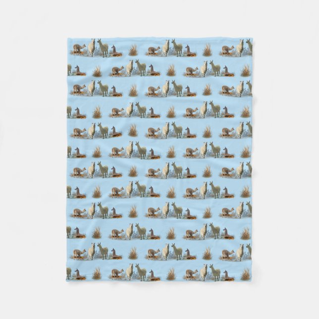Llama Meadow Fleece-Decke (Hellblau) Fleecedecke (Vorderseite)
