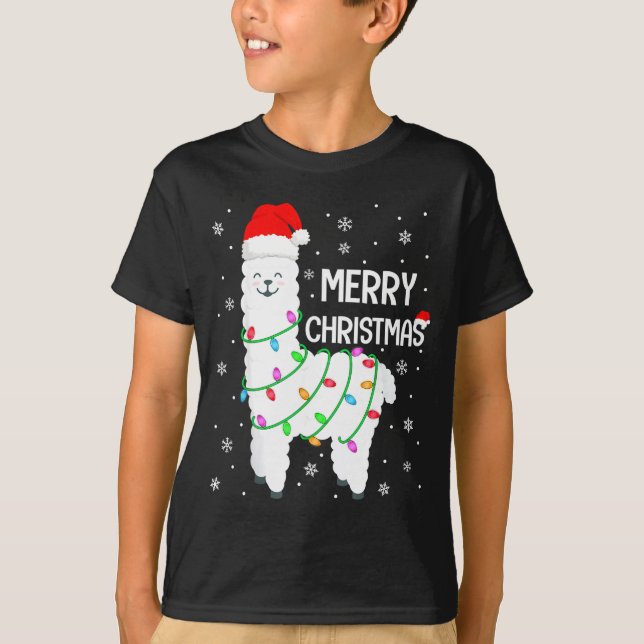 Llama Merry Christmas Kids Funny Llama Christmas L T-Shirt (Vorderseite)