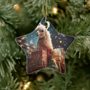 Llama Merry Weihnachtsschmuck, Pet Lover Geschenk Keramik Ornament