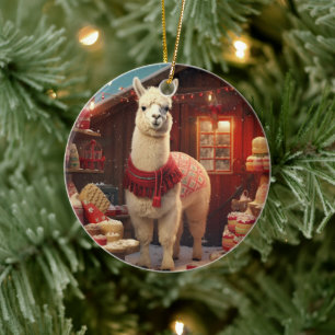Llama Merry Weihnachtsschmuck, Pet Lover Geschenk Keramik Ornament