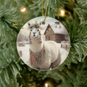 Llama Merry Weihnachtsschmuck, Pet Lover Geschenk Keramik Ornament