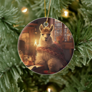 Llama Merry Weihnachtsschmuck, Pet Lover Geschenk Keramik Ornament