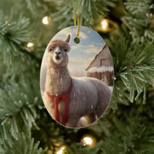 Llama Merry Weihnachtsschmuck, Pet Lover Geschenk Keramik Ornament