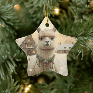 Llama Merry Weihnachtsschmuck, Pet Lover Geschenk Keramik Ornament