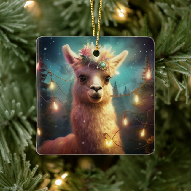 Llama Merry Weihnachtsschmuck, Pet Lover Geschenk Keramikornament (Baum)