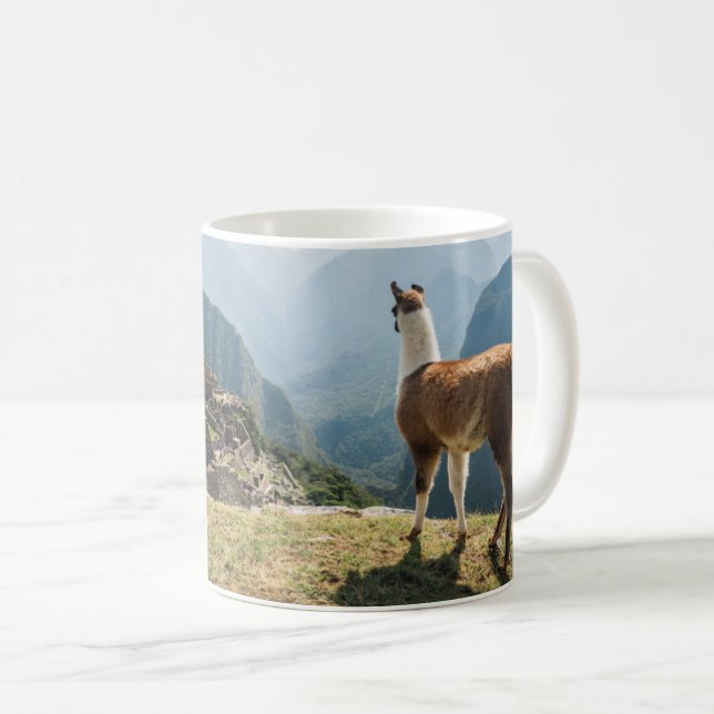 Llama mit Blick auf Ruinen | Machu Picchu, Peru Kaffeetasse (VorderseiteRechts)