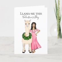 Llama mit Herzen-Kranz und Damen-Illustration