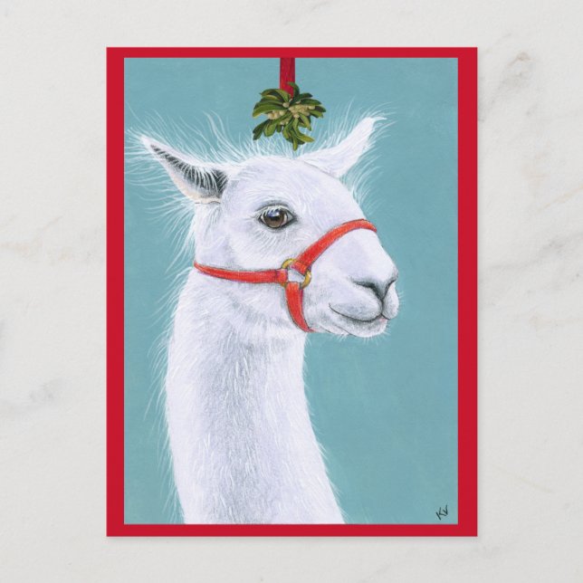 Llama mit Mistletoe Weihnachtspost Postkarte (Vorderseite)