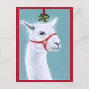Llama mit Mistletowein Weihnachtspostkarte Postkarte