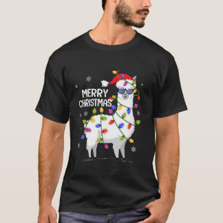 Llama mit Sonnenbrille Xmas Lighting Santa Llama C T-Shirt