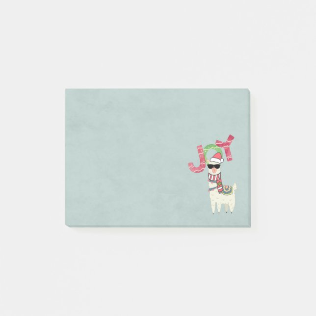 Llama mit Weihnachtsmannmütze und Sonnenbrille Joy Post-it Klebezettel (Vorderseite)