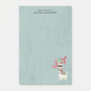 Llama mit Weihnachtsmannmütze und Sonnenbrille Joy Post-it Klebezettel