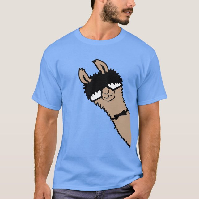 Llama Nerd Cool Alpaca Peeking Sunglasses Bow Tie T-Shirt (Vorderseite)