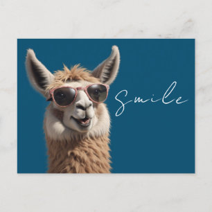 Llama Niedlich Alpaca mit Sonnenbrille Blau Postkarte