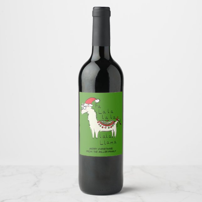 Llama Niedlich Funny Christmas Holiday Weinetikett (Vorderseite)