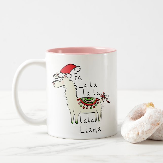 Llama Niedlich Funny Christmas Holiday Zweifarbige Tasse (Mit Donut)