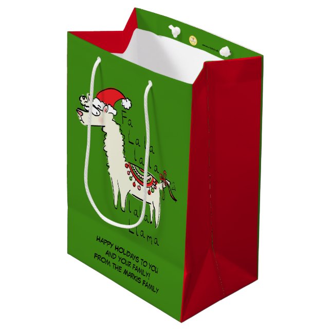 Llama Niedlich Funny Weihnachtsfeiertage Kinder Mittlere Geschenktüte (Vorderseite Schrägansicht)