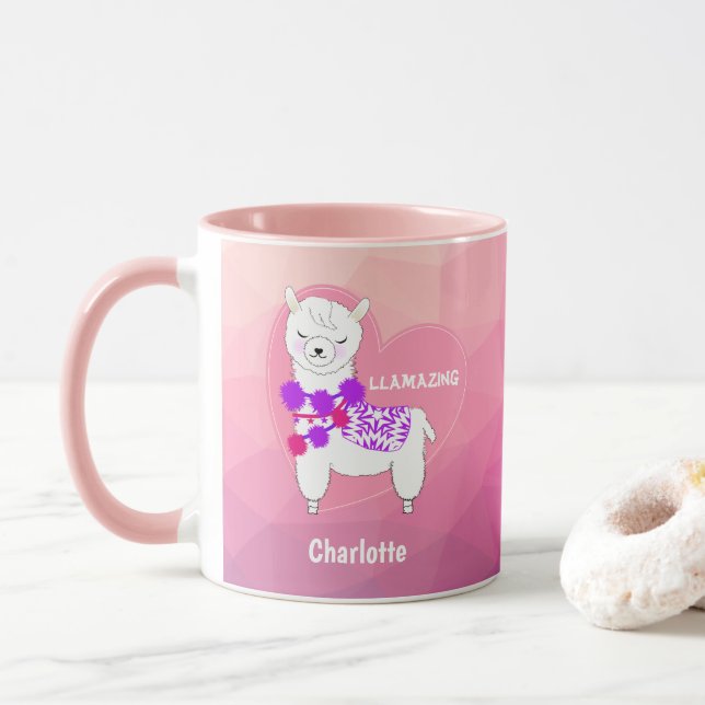 Llama Niedlich Personalisiert Tasse (Mit Donut)