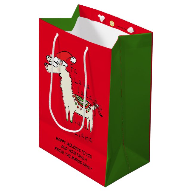 Llama Niedlicher Weihnachtsurlaub Mittlere Geschenktüte (Vorderseite Schrägansicht)