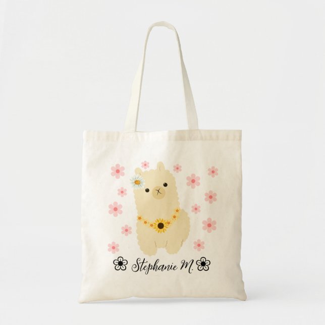 Llama Niedliches Baby mit gelben/rosa Blume Tragetasche (Vorne)