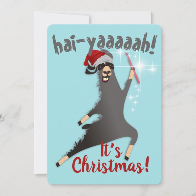 Llama Ninja Häkelhaken Weihnachtshut Feiertagskarte (Vorderseite)