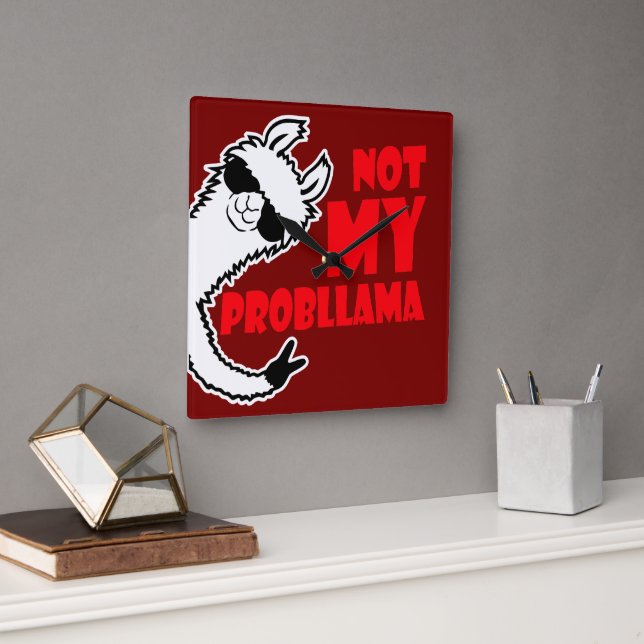 Llama Not My Probllama Peace Hand Sign Sunglasses Quadratische Wanduhr (Büro)